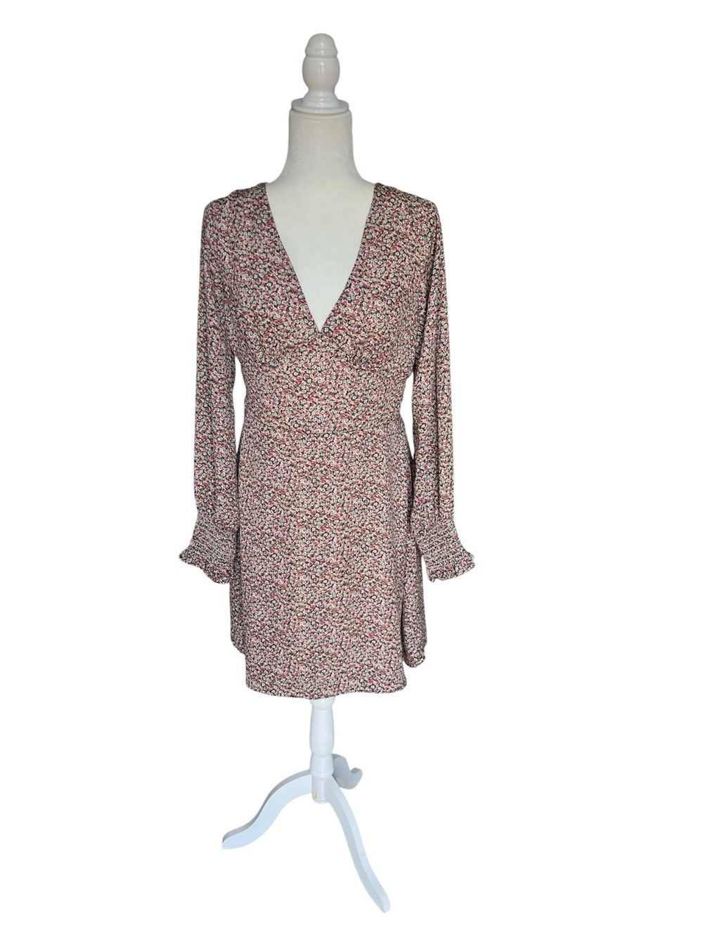Le Lis Floral V-Neck Long Sleeve Mini Dress Fall Dress Size Large - Picture 2 of 9